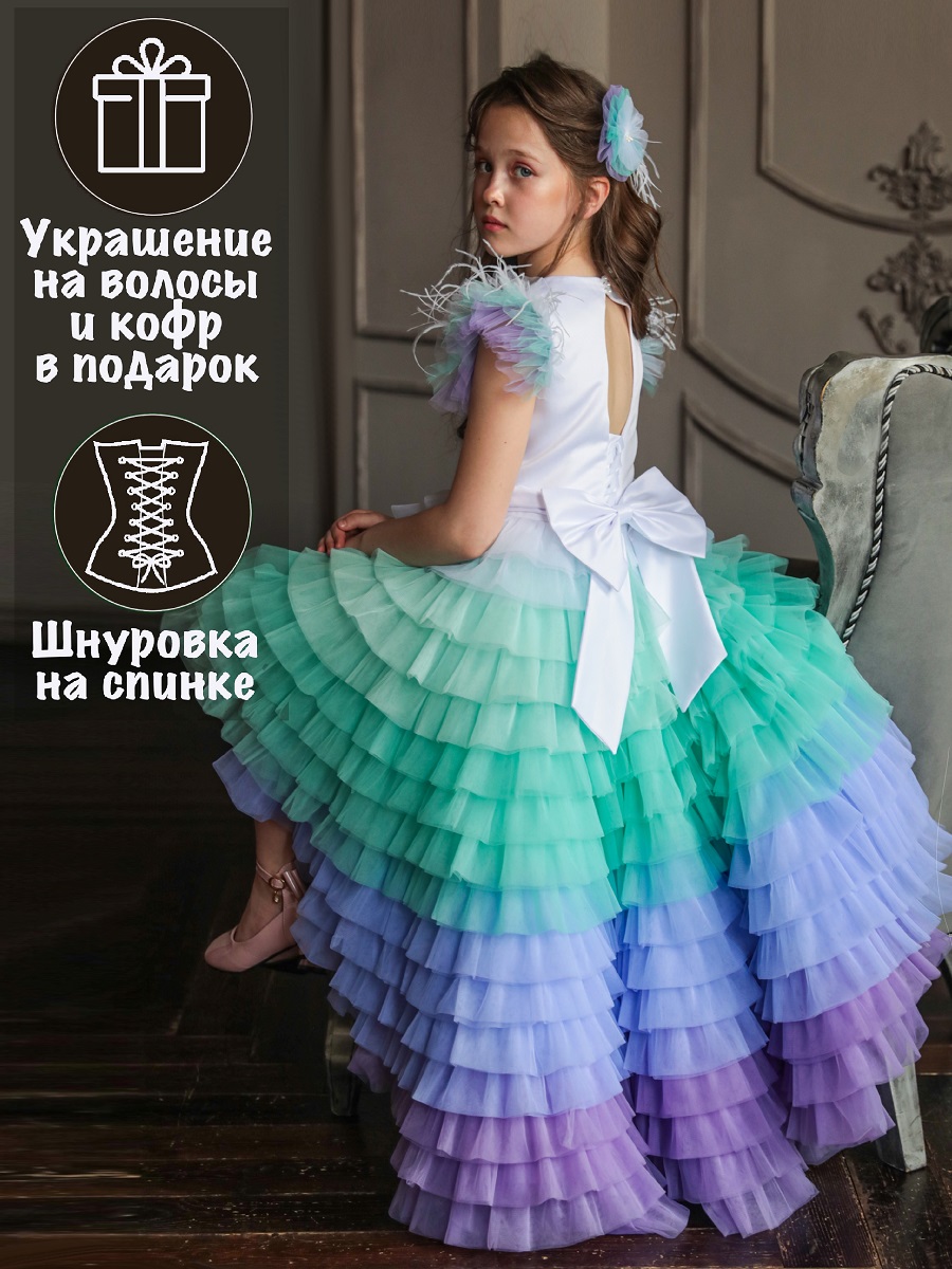 Платье "Алиса" цвет белый-мятый-фиолетовый градиент