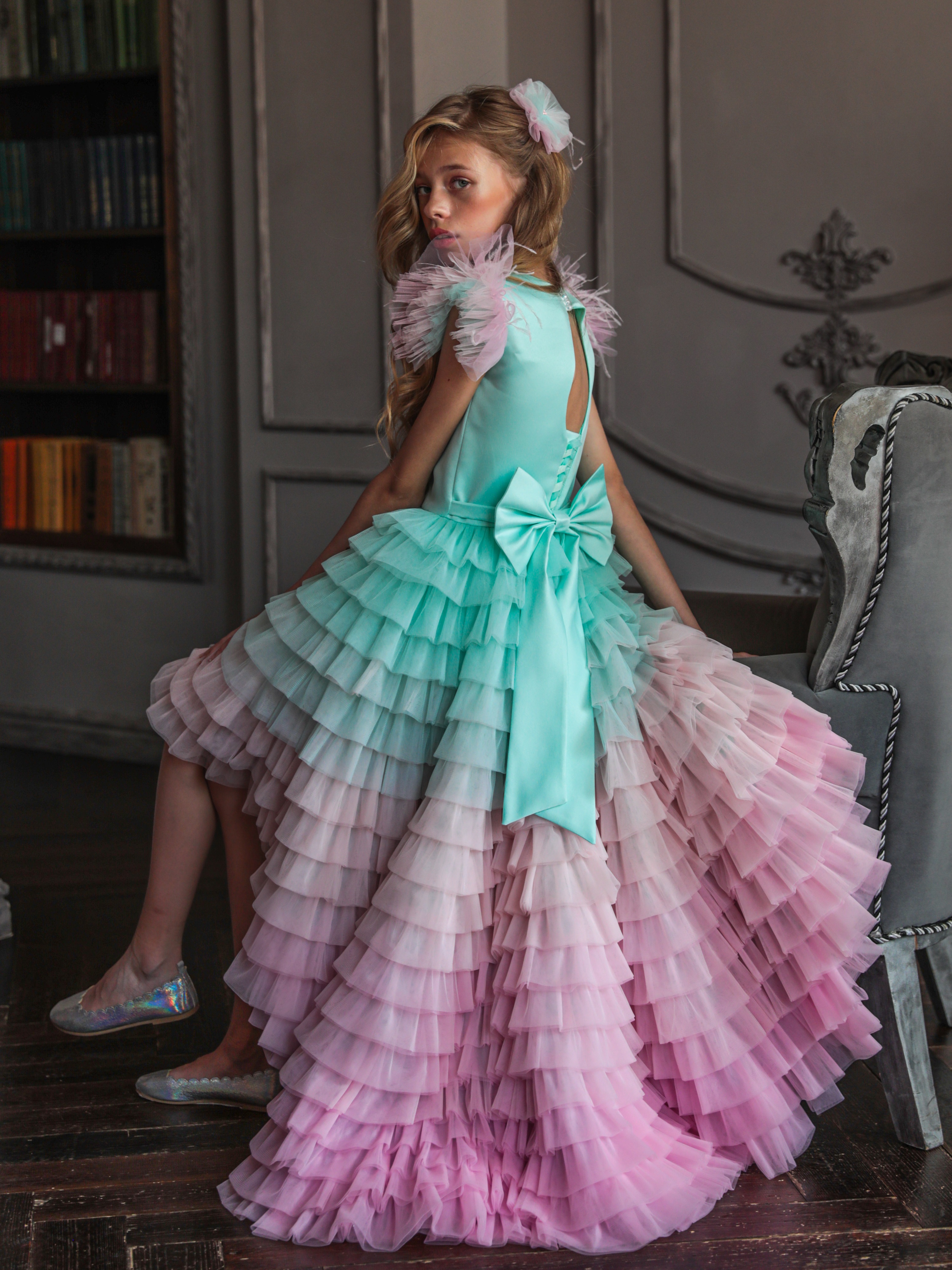 Платье "Алиса" цвет мятный-розовый градиент